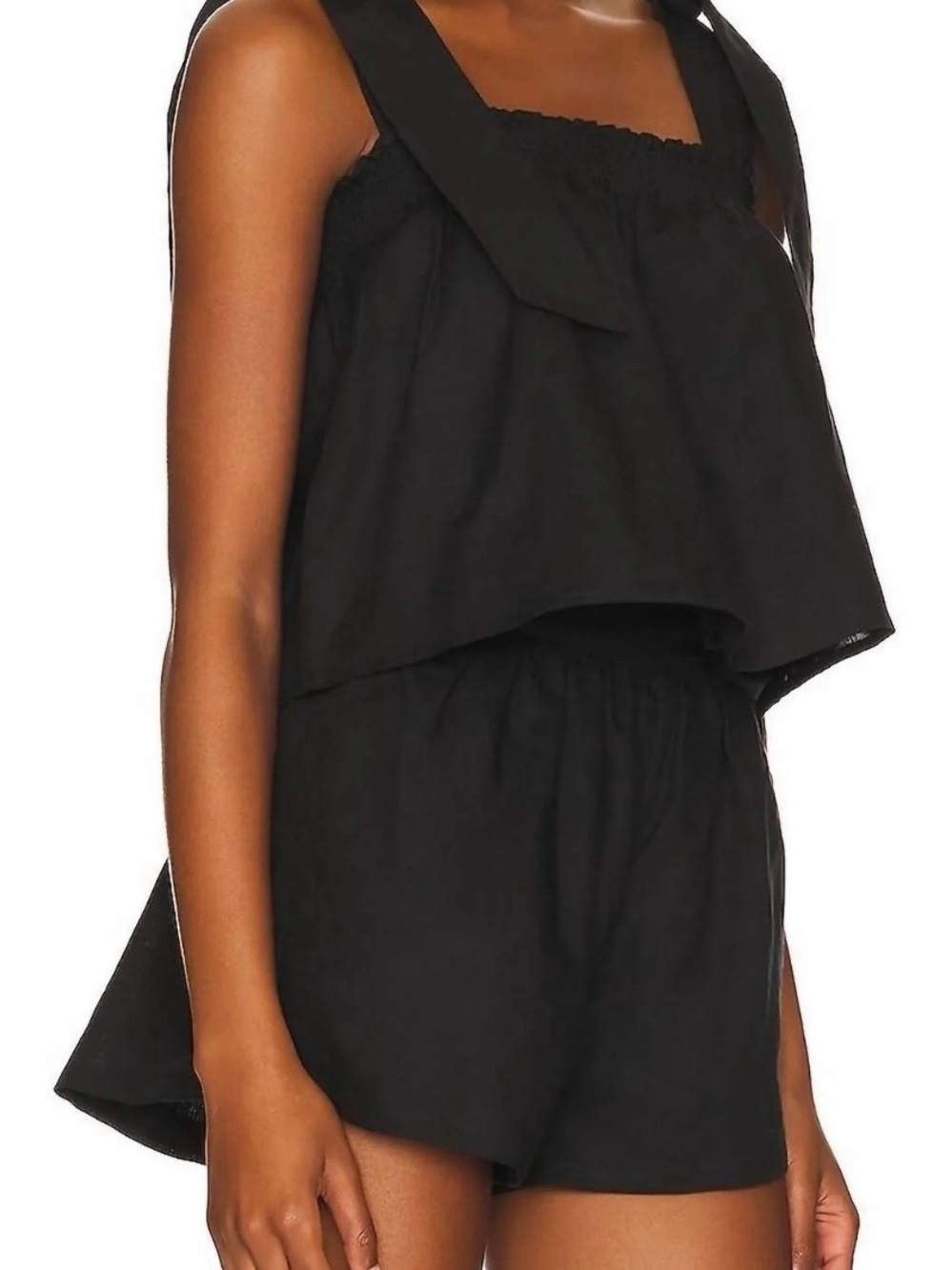 Something Navy Black Linen-Look Tie-Strap Women’s Shorts Set
